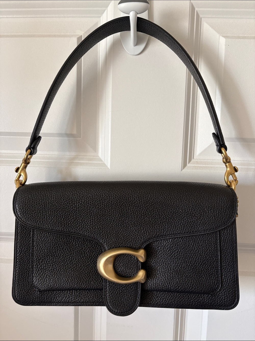 Coach Black Leather Shoulder Bag with Gold Hardware